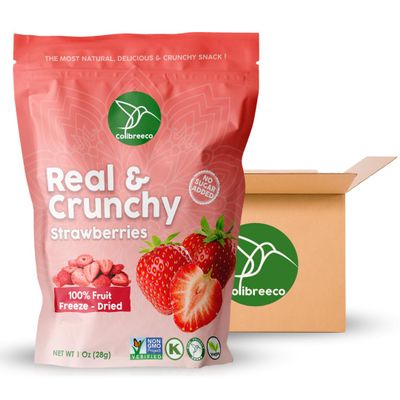 Colibreeco, Freeze-Dried Fruit, Strawberries, 1.0 Ounce (Pack of 6), Real and Crunchy, Non-GMO, Kosher and Vegan, 100% Fruit, No Sugar Added, Excellent for Healthy Snacks and Gluten Free.