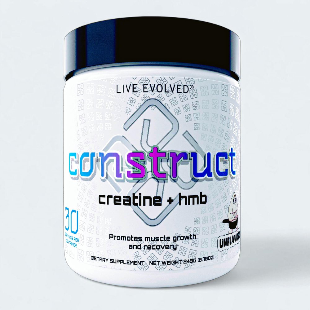 Live Evolved Construct 5g Creatine Monohydrate + 3g HMB | Muscle Growth, Recovery, ATP Energy & Strength Support | 30 Servings, Unflavored