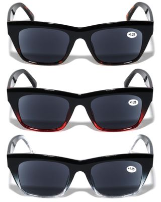 V.W.E. Vision World 3 Pairs Women Outdoor Reading Sunglasses - Fully Magnified Readers (3 Pairs (Demi/Red/Clear), 2.25)