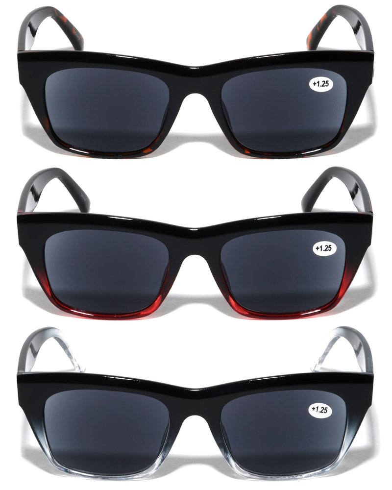 V.W.E. Vision World 3 Pairs Women Outdoor Reading Sunglasses - Fully Magnified Readers (3 Pairs (Demi/Red/Clear), 2.25)
