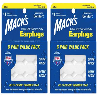 Mack's Pillow Soft Silicone Earplugs - 6 Pair, Value Pack of 2  The Original Moldable Silicone Putty Ear Plugs for Sleeping, Snoring, Swimming, Travel, Concerts and Studying | Made in USA