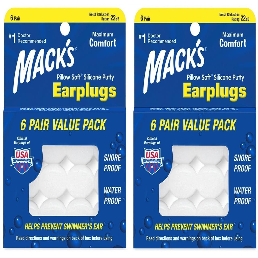 Mack's Pillow Soft Silicone Earplugs - 6 Pair, Value Pack of 2 The Original Moldable Silicone Putty Ear Plugs for Sleeping, Snoring, Swimming, Travel, Concerts and Studying | Made in USA