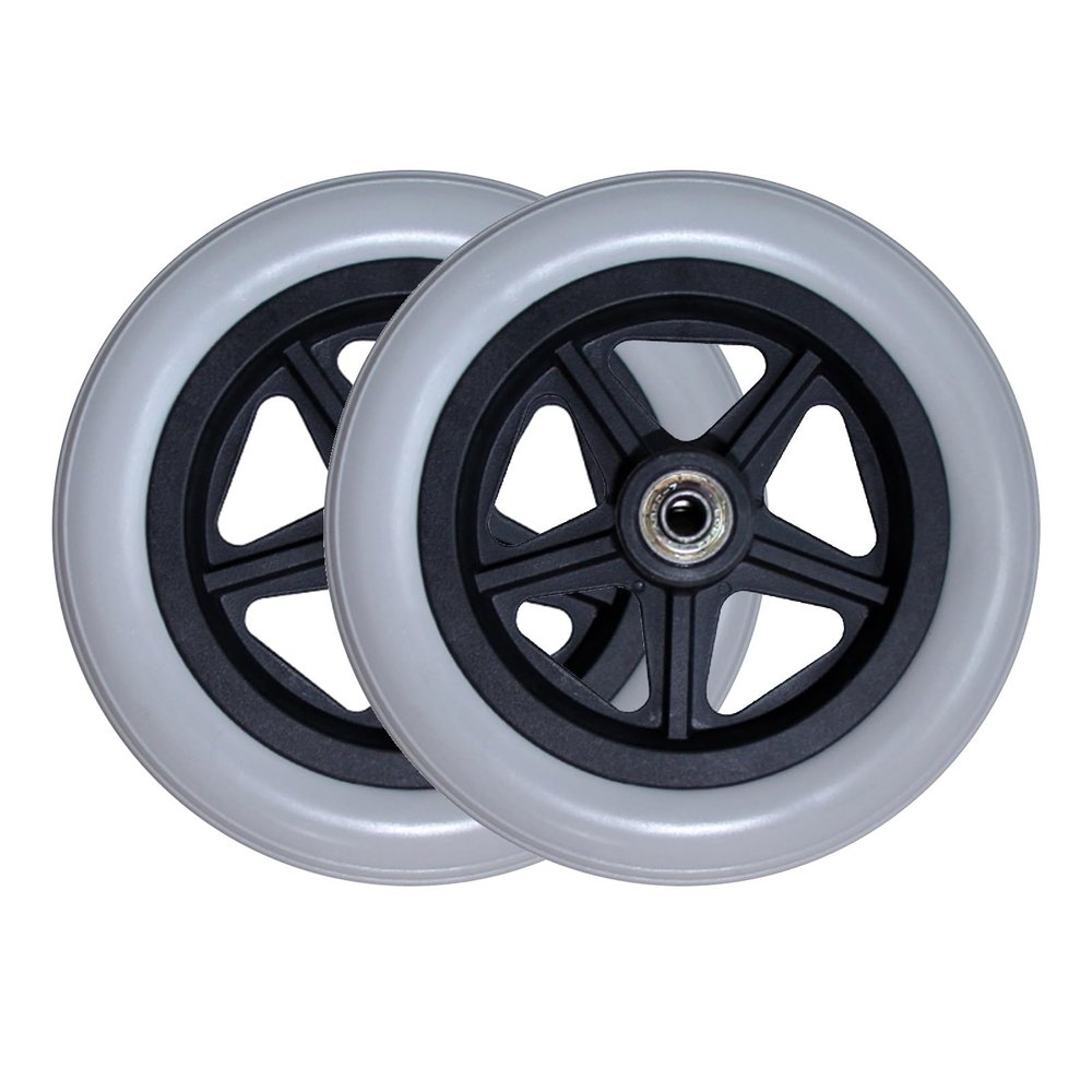 2 Pcs 6/7/8" Wheelchair Front Wheels Assembly for Disabled Old People Wheelchair, Polyurethane Anti-Slip Solid Tire with 5/16" (8 mm) Bearing (Color : Gray, Size : 8")