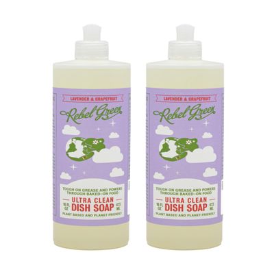 Rebel Green Super Deluxe Dish Soap - Natural Dishwashing Soap - Liquid Dish Detergent - Sustainable Dish Liquid Scented with Lavender & Grapefruit - (16 oz Bottles, 2 Pack)