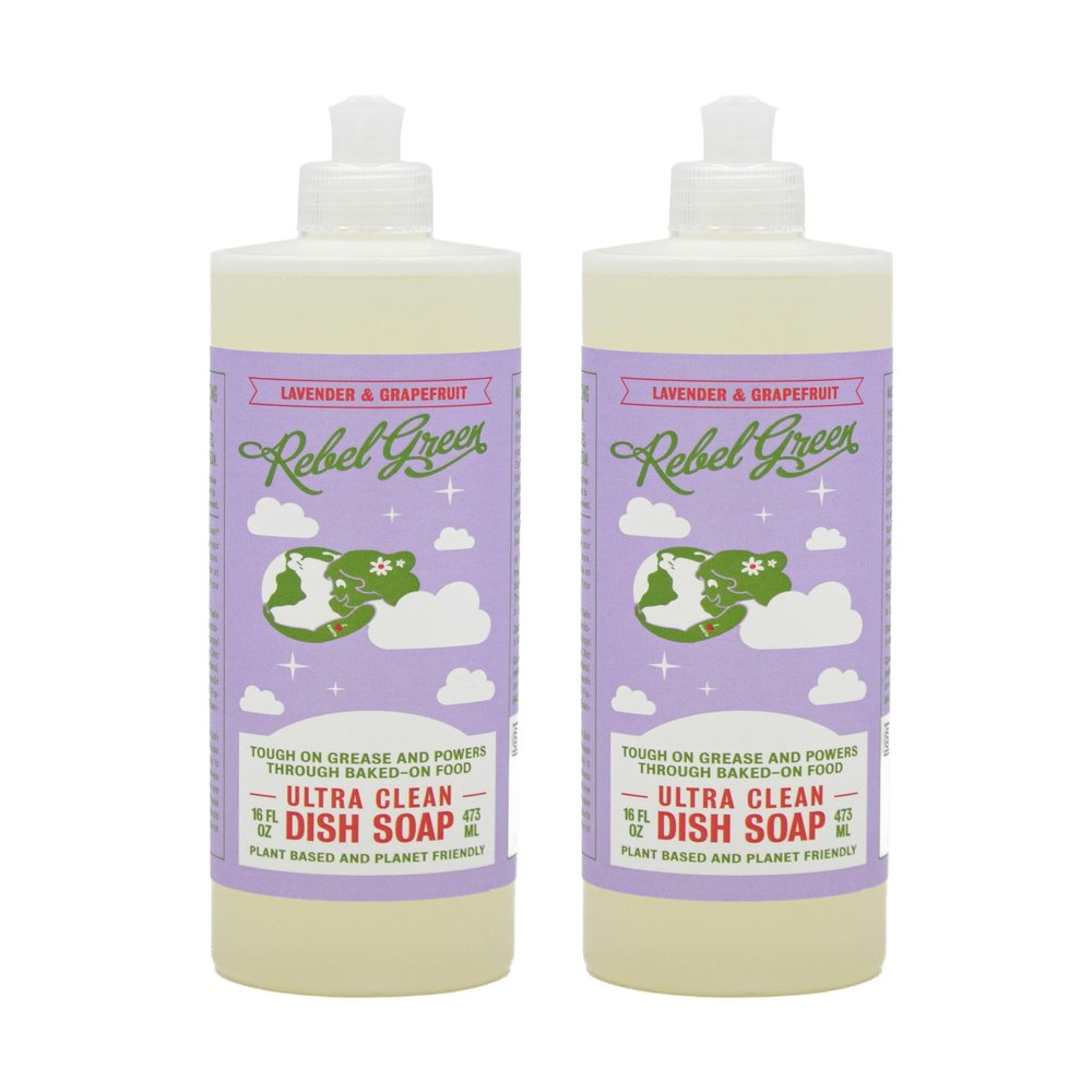 Rebel Green Super Deluxe Dish Soap - Natural Dishwashing Soap - Liquid Dish Detergent - Sustainable Dish Liquid Scented with Lavender & Grapefruit - (16 oz Bottles, 2 Pack)