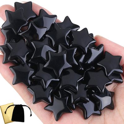 DUQGUHO 20 Pcs Black Obsidian Crystals Star Natural Healing Crystal Set Polished Stone Protection Sacred Meditation Energy Reiki Balancing Crystal