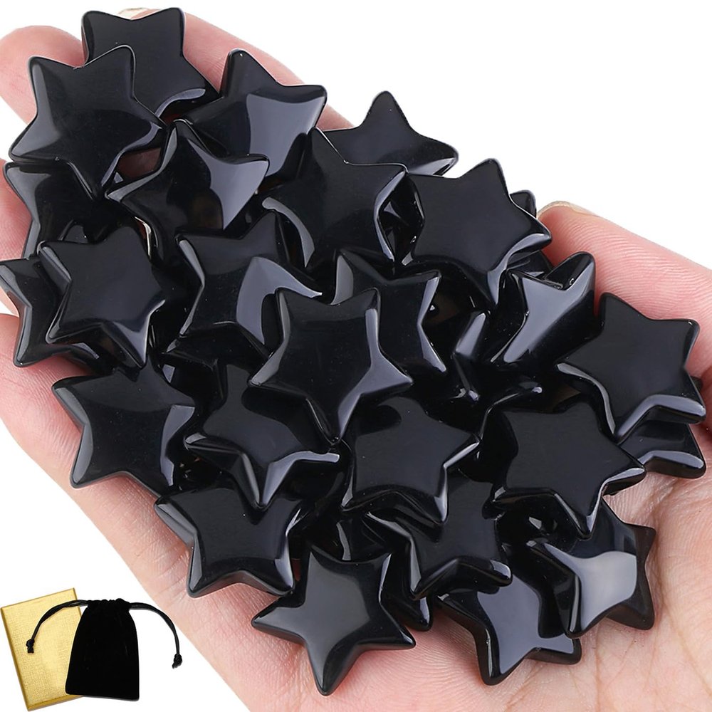 DUQGUHO 20 Pcs Black Obsidian Crystals Star Natural Healing Crystal Set Polished Stone Protection Sacred Meditation Energy Reiki Balancing Crystal