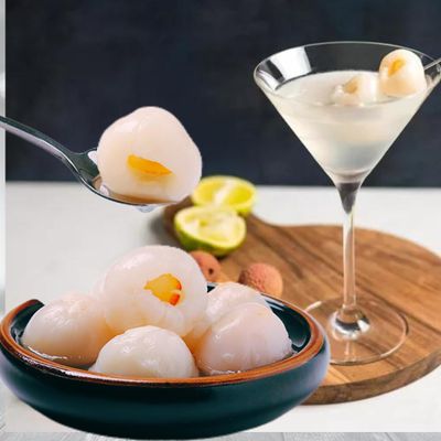 20oz of Peeled, Seedless Lychees in concentrated lychee juice Sugar Syrup, with a delightful floral aroma and taste and a unique chewy texture. Versatile and ready-to-use for your culinary creations, spanning desserts, beverages, fruit salads, and sa