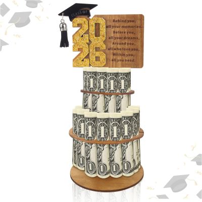 Hying 2026 Graduation Money Holder Class of 2026 Money Card Holder Golden Wooden Money Holder Cash Gift Ideas 2026 Congrats Grad Tiered Tray Cash Cake DIY Greeting Gift for Graduation Party Supplies