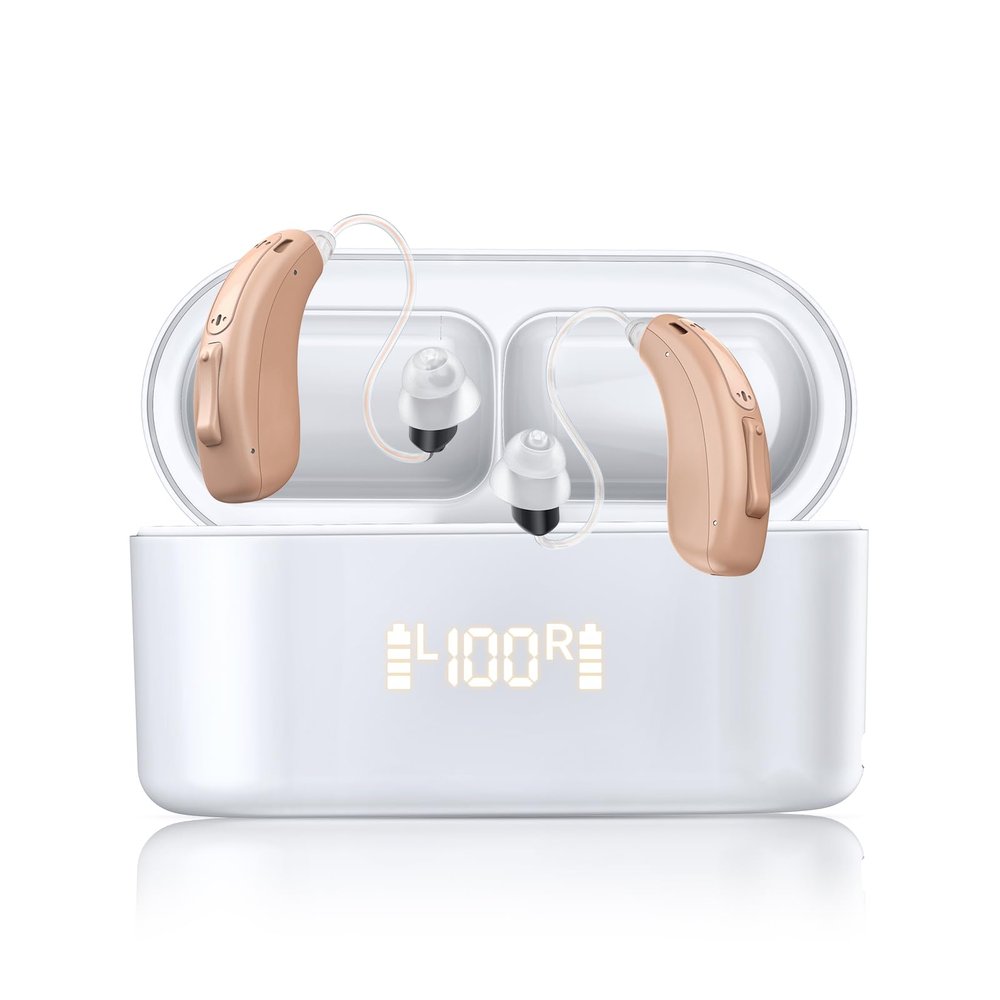 Hearing Aids, RIC Rechargeable Hearing Aids for Seniors Adults with Noise Cancelling, Behind-The-Ear 16-Channel Digital Invisible Hearing Amplifier Devices with LED Charging Case for Moderate to Severe Hearing Loss