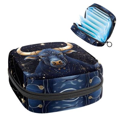 RODAILYCAY Taurus Constellation Sanitary Napkin Storage Bag, Tampons Collect Holder Purse, First Period Kit for Girls Women, Pad Bag for Period for School