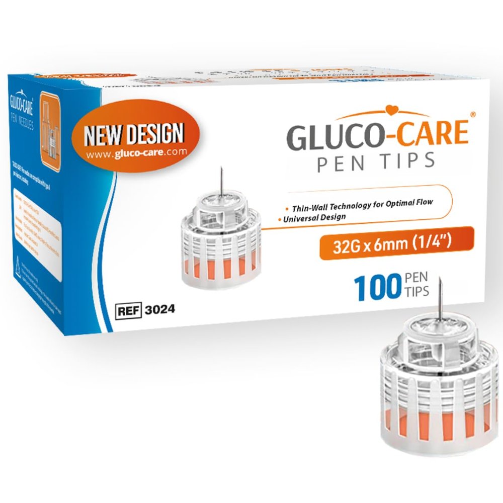 GLUCO-CARE Plus Pen Tips 32G x 6mm, Universal Fit, 100/bx, Extra Thin-Wall Technology for Optimal Flow