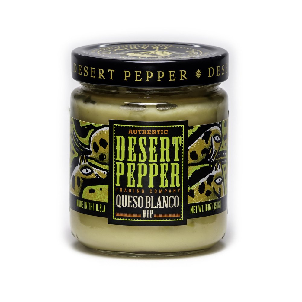 Desert Pepper Queso Blanco with Jalapeno Peppers, Green Chiles and White Cheddar Cheese, Gluten-Free, Low Carb Snack Queso Dip Medium Salsa, 6-Pack