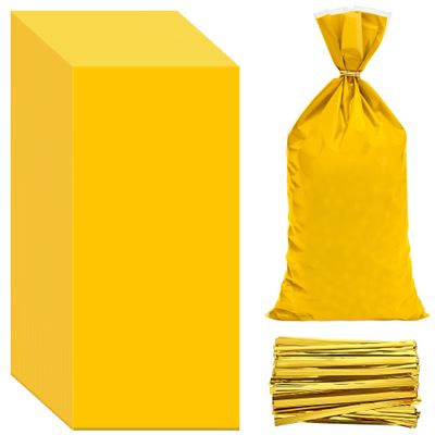 Lecpeting 100 Pcs Cellophane Treat Bags Plastic Goodie Candy Bags with Twist Ties for Gift Wrap Birthday Wedding Baby Shower Christmas Party Supplies (Yellow)