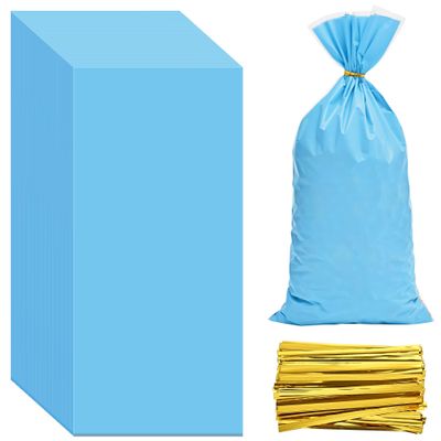 Lecpeting 100 Pcs Cellophane Treat Bags Plastic Goodie Candy Bags with Twist Ties for Gift Wrap Birthday Wedding Baby Shower Christmas Party Supplies (Light Blue)