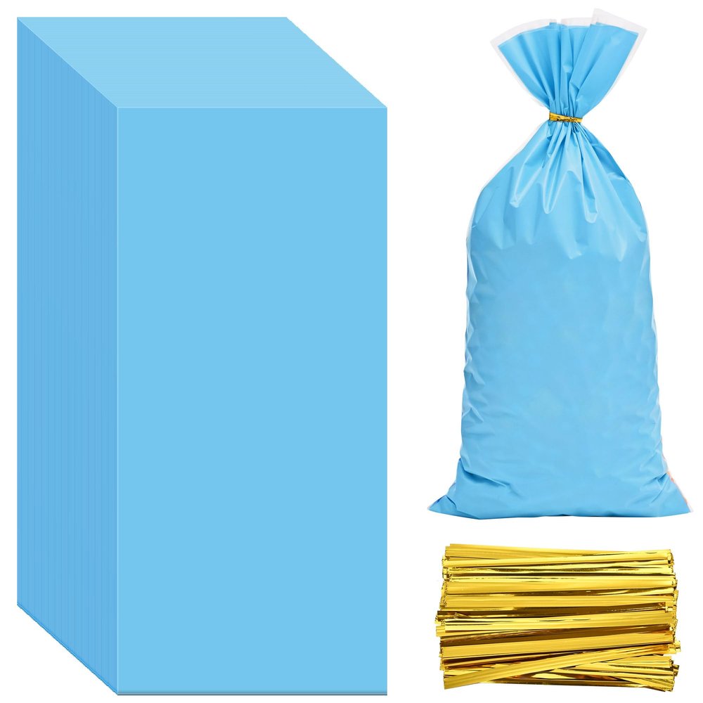 Lecpeting 100 Pcs Cellophane Treat Bags Plastic Goodie Candy Bags with Twist Ties for Gift Wrap Birthday Wedding Baby Shower Christmas Party Supplies (Light Blue)