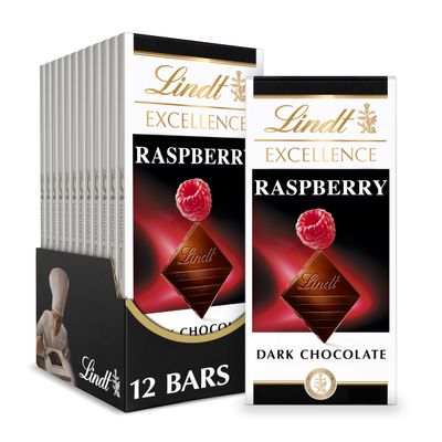 Lindt EXCELLENCE Raspberry Dark Chocolate Candy Bar, 12 Pack, 3.5 oz. Bar
