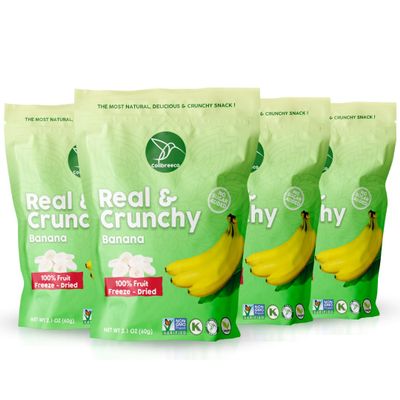 Colibreeco, Freeze-Dried Fruit, Bananas, 2.1 Ounce (Pack of 4), Real and Crunchy, Non-GMO, Kosher and Vegan, 100% Fruit, No Sugar Added, Excellent for Healthy Snacks and Gluten Free.