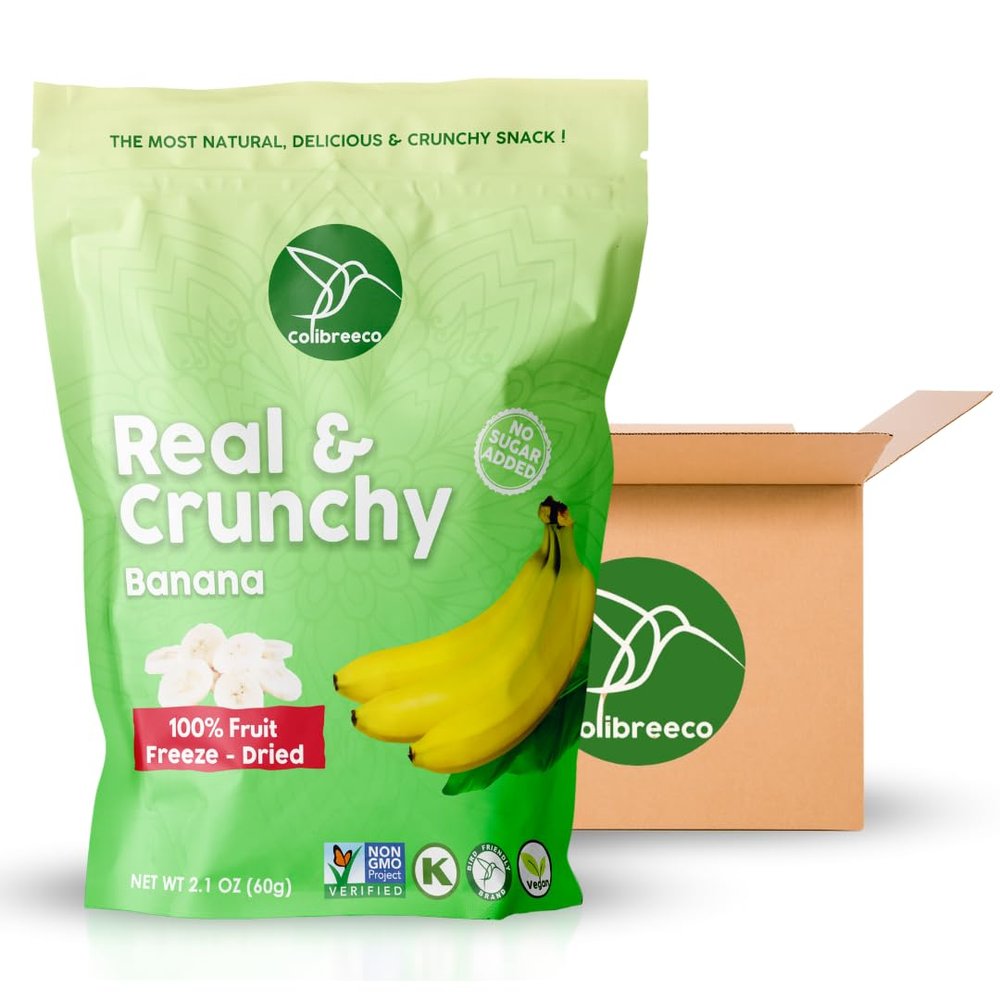 Colibreeco, Freeze-Dried Fruit, Bananas, 2.1 Ounce (Pack of 6), Real and Crunchy, Non-GMO, Kosher and Vegan, 100% Fruit, No Sugar Added, Excellent for Healthy Snacks and Gluten Free.