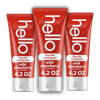 hello Wild Strawberry Kids Toothpaste with Fluoride, Strawberry Toothpaste for Kids, Safe for Ages 2 and Up, Helps Prevent Cavities, Strengthen Enamel, and Polishes Teeth, ADA Approved, 3 Pack, 4.2 Oz