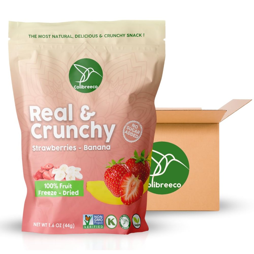 Colibreeco, Freeze-Dried Fruit, Mix Strawberry & Banana, 1.6 Ounce (Pack of 6), Real and Crunchy, Non-GMO, Kosher and Vegan, 100% Fruit, No Sugar Added, Excellent for Healthy Snacks and Gluten Free.