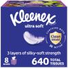 Kleenex Ultra Soft Facial Tissues, 8 Cube Boxes, 80 Tissues per Box, 3-Ply, Packaging May Vary view 1