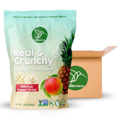 Colibreeco, Freeze-Dried Fruit, Mix Pineapple & Mango, 1.6 Ounce (Pack of 8), Real and Crunchy, Non-GMO, Kosher and Vegan, 100% Fruit, No Sugar Added, Excellent for Healthy Snacks and Gluten Free.