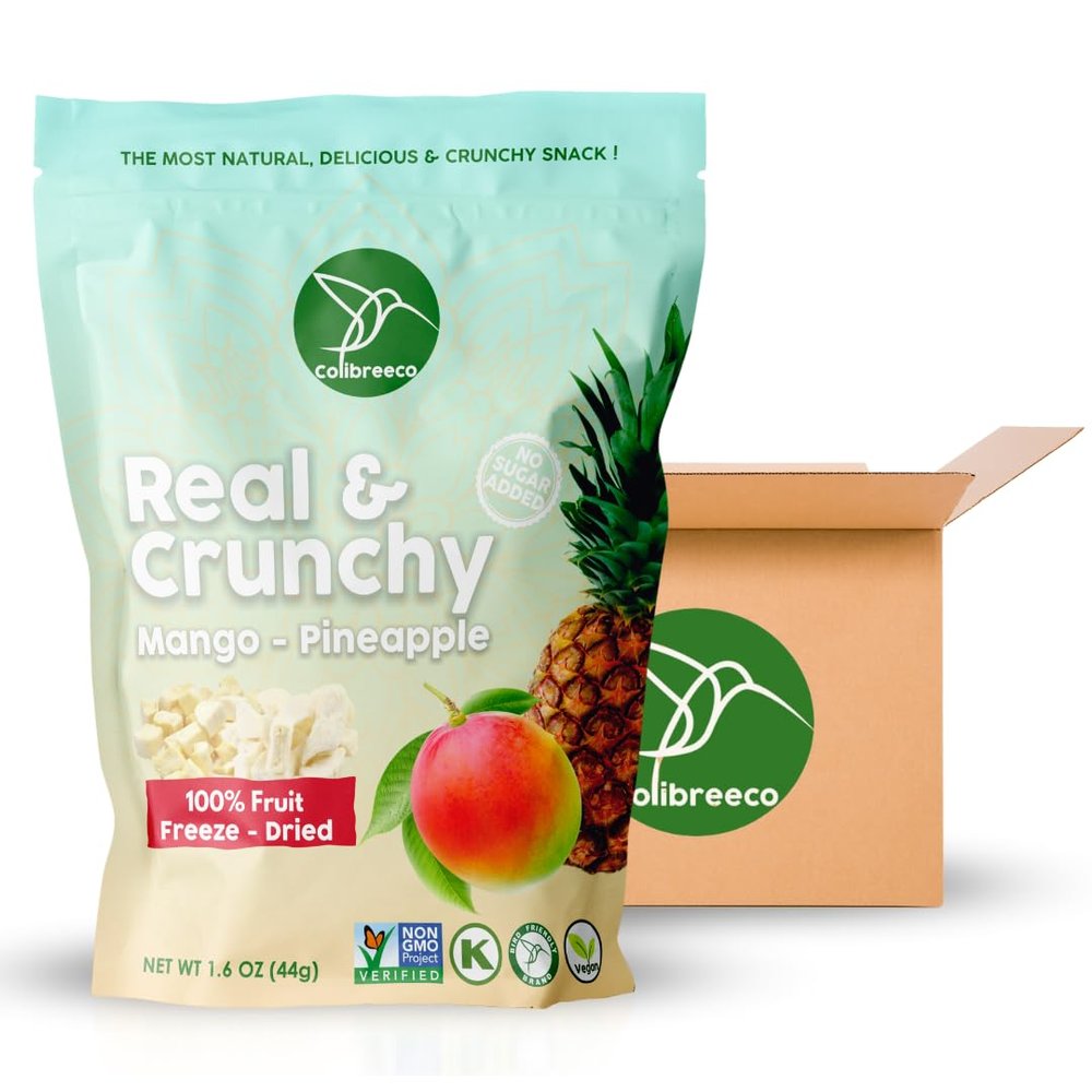 Colibreeco, Freeze-Dried Fruit, Mix Pineapple & Mango, 1.6 Ounce (Pack of 8), Real and Crunchy, Non-GMO, Kosher and Vegan, 100% Fruit, No Sugar Added, Excellent for Healthy Snacks and Gluten Free.