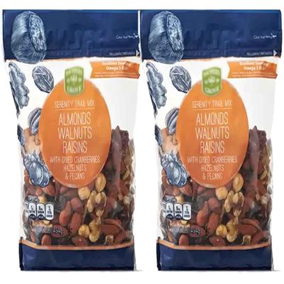 Southern Grove Serenity Omega Gluten Free Trail Mix Almonds Walnuts Raisins With Dried Cranberries Hazelnuts Pecans, Healthy Fruit Nut Snack Food, (2 Bags 15oz Each)