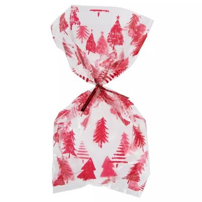 Christmas Red Trees Treats Loot Treat Bags - 20 Count - 4 x 10 Inches
