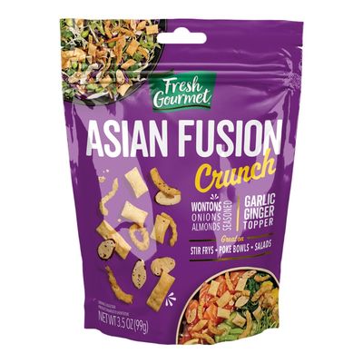 Fresh Gourmet Asian Fusion Crunch - 3.5oz Pouch, Single | Garlic Ginger Wontons, Crispy Onions, Sliced Almonds | Elevate Salads, Poke Bowls, Stir-frys