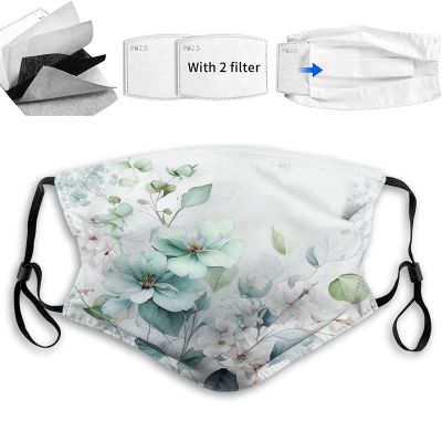 Yioniii Face Mask Balaclava Windproof Men's Women's,Blooming Little Flowers in Watercolor Floral Pattern Dustproof Mouth Cover with Filter Pocket Adjustable Elastic Strap