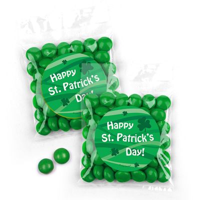 12 Pack St. Patrick's Day Stickered Goodie Bag Favors Filled With Green Coated Milk Chocolate Minis For Gifts, Giveaways, Treats, Dessert Tables & More
