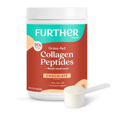 Further Food Chocolate Collagen Peptides Powder, Grass-Fed Pasture-Raised Hydrolyzed Type 1 & 3 Protein, Gut Health + Joint, Hair, Skin, Nails, Paleo Keto Sugar-Free 24.34 oz