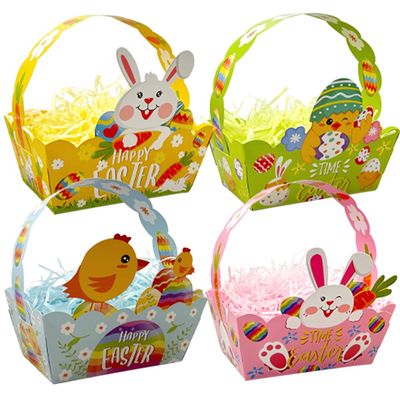 12pcs Paper Easter Baskets Easter Treat Boxes Party Favor Boxes with Handle Eggs Containers for Kids Egg Hunt Home School Party Supplies