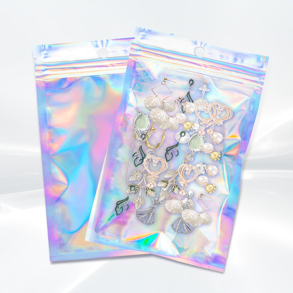 100Pcs Holographic Resealable Bags, 4x6 inch Packaging Foil Pouch Motomy Mylar Food Storage Bag Great for Small Business and Party Favor