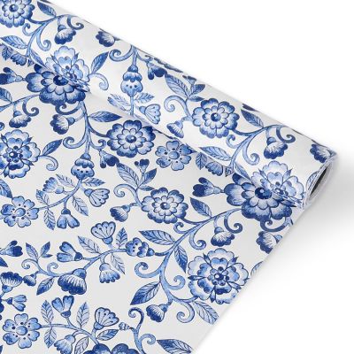 JarThenaAMCS Blue White Floral Wrapping Paper Mini Roll 17in x 32.8Ft Chinoiserie Flower Decorative Gift Wrap Paper for Birthday Wedding Baby Shower Holiday Party Supplies