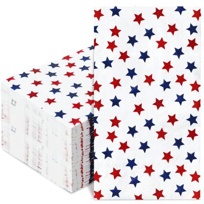 100Pcs Patriotic Guest Napkins American Red Blue Stars Disposable Napkins 4th of July Hand Paper Towel Napkins for Independence Day Bathroom Party Supplies Table Decor