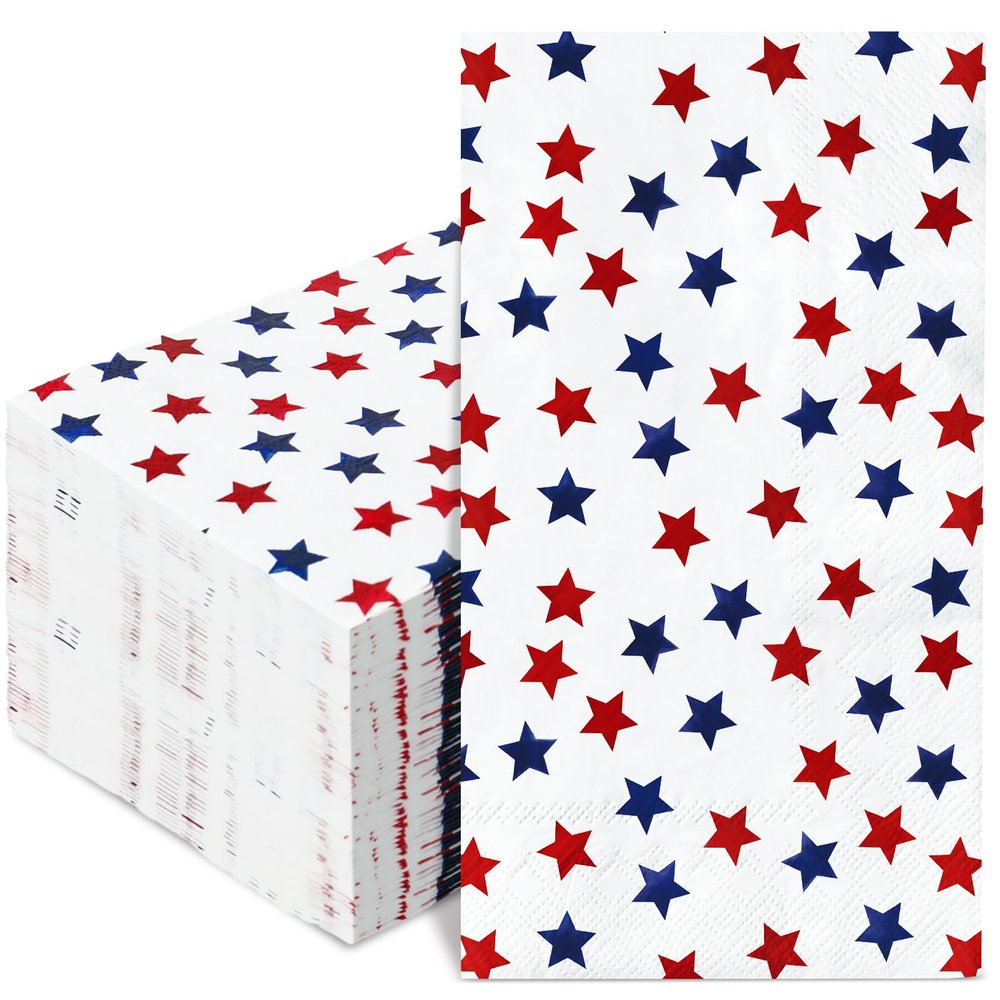100Pcs Patriotic Guest Napkins American Red Blue Stars Disposable Napkins 4th of July Hand Paper Towel Napkins for Independence Day Bathroom Party Supplies Table Decor