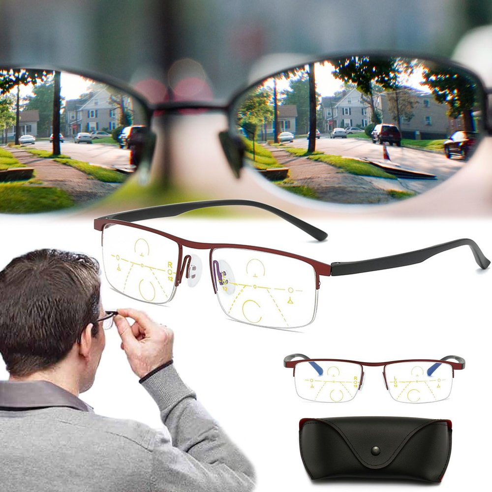 Glasses Far And Near, Anti-Blue Progressive Far And Near Dual-Use Reading Glasses For Seniors, High Hardness Anti-Blue Reading Glasses (Black, +4.00)