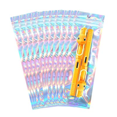 100 Pcs 2.7x9 Inch Holographic Pen Bags - Resealable Smell-Proof Packaging Bags for Party Favors, Food Storage, Cosmetics, Jewelry, Craft Supplies & Lip gloss