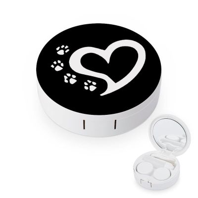 Cat Dog Paw Prints Heart Cute Contact Lens Case Round Eyes Holder Container Mini Contact Lens Storage Kit Box for Travel Home, style