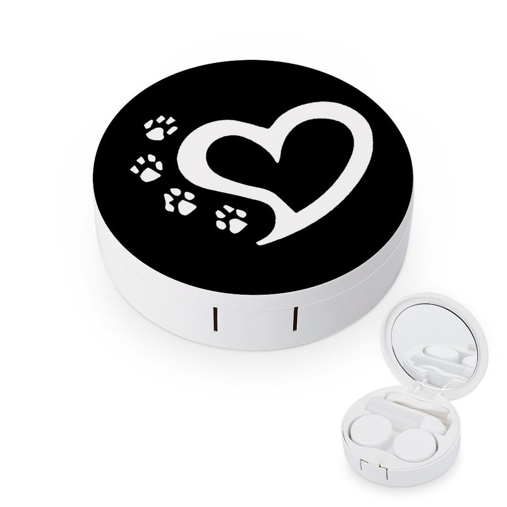 Cat Dog Paw Prints Heart Cute Contact Lens Case Round Eyes Holder Container Mini Contact Lens Storage Kit Box for Travel Home, style