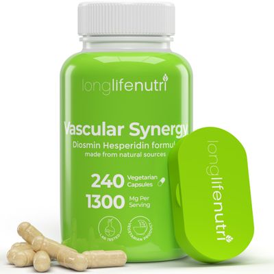 LongLifeNutri Diosmin Hesperidin Complex, Vascular Synergy 1000mg/300mg for Optimal Circulation & Vein Support: 240 Capsules, 120 Servings, 4-Month Supply, Made in USA