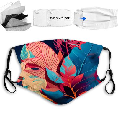Face Mask Balaclava Windproof Men'S Women'S,Leaves in artistic style pattern Dustproof Mouth Cover With Filter Pocket Adjustable Elastic Strap size:S