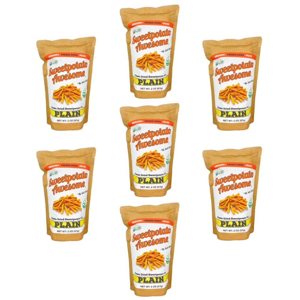 Freeze Dried Organic Plain (No Salt) Sweetpotato Fries - 7 Pack of 2 oz Pouches