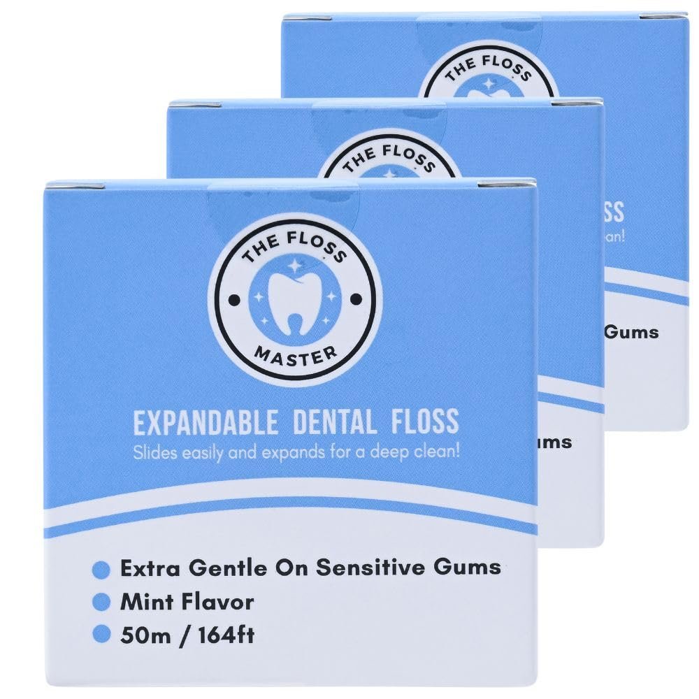 Expandable Dental Floss 3 Pack I Plastic-Free Dispenser I 50 Meter / 164 feet per Pack I Gentle Glide for Effective Cleaning I Mint Flavor