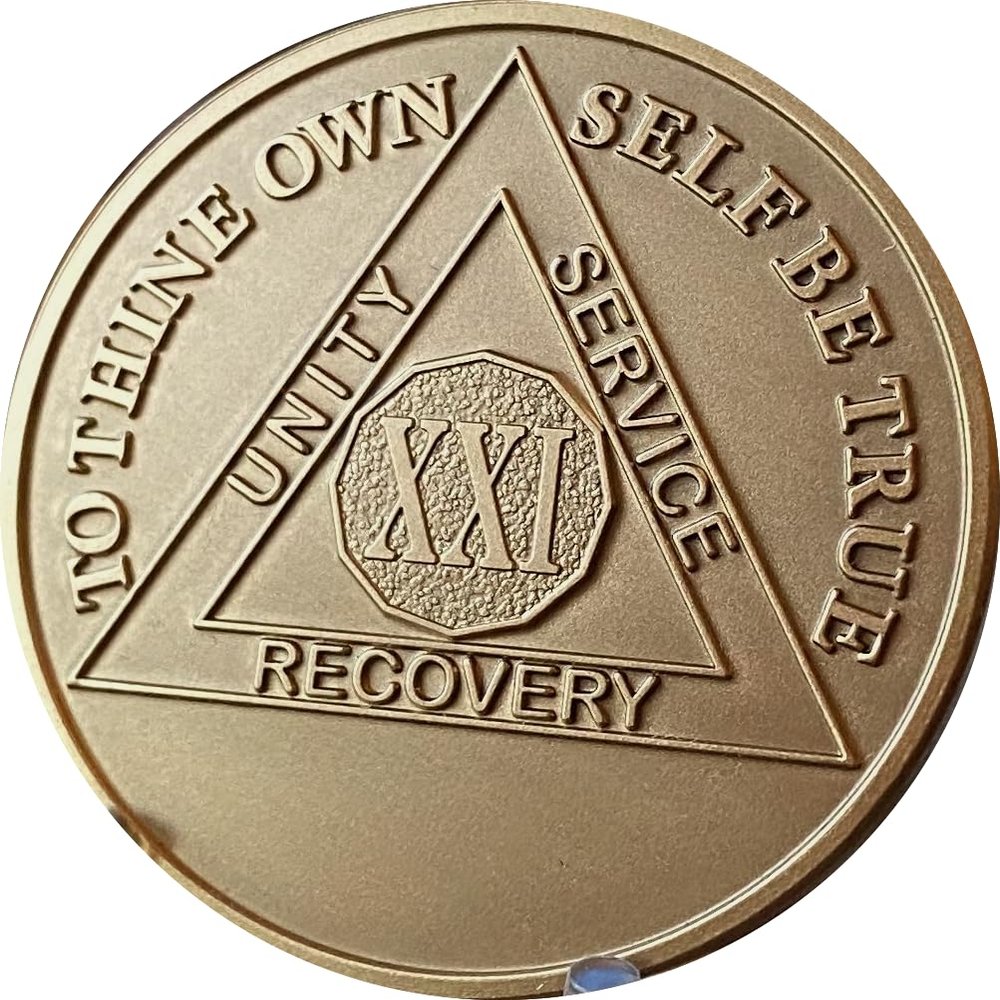 21 Year AA Medallion Premium Bronze Lion Back Sobriety Chip