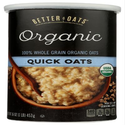 Better Oats Organic Raw Pure & Simple Quick Oats, Non GMO, 16 Ounces (Pack Of 12)