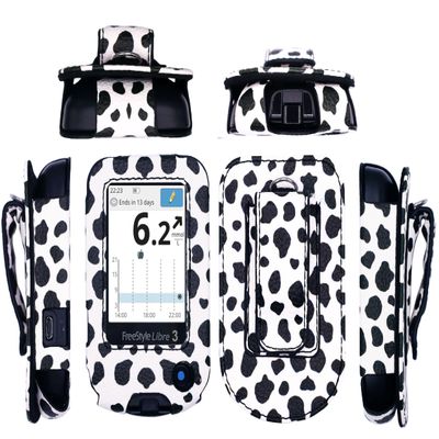Premium Holster with Screen Protector, Belt Clip,Carabiner (Including a Neck Lanyard) for Freestyle Libre 3/ Freestyle Libre 2 (Black and White Spots)